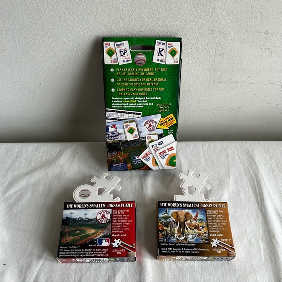 Lot of 3 New Card Game & Mini Puzzles Red Socks Baseball African Animals - Picture 2 of 6